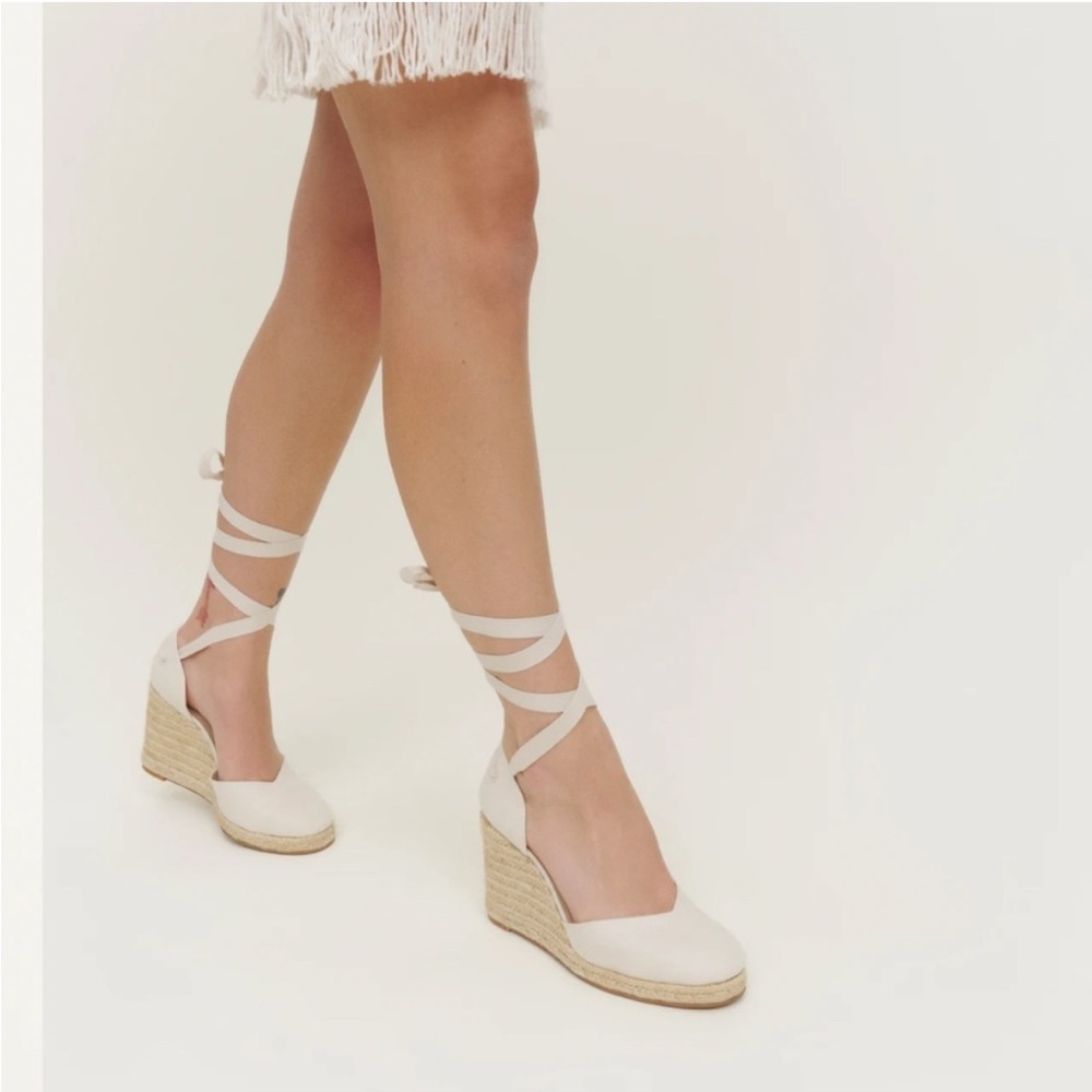 Camilla White Lace Up Wedge Espadrille
